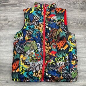 Nike SB Puffer Vest Youth Large Reversible Fleece Graffiti Graphic Skater Swoosh